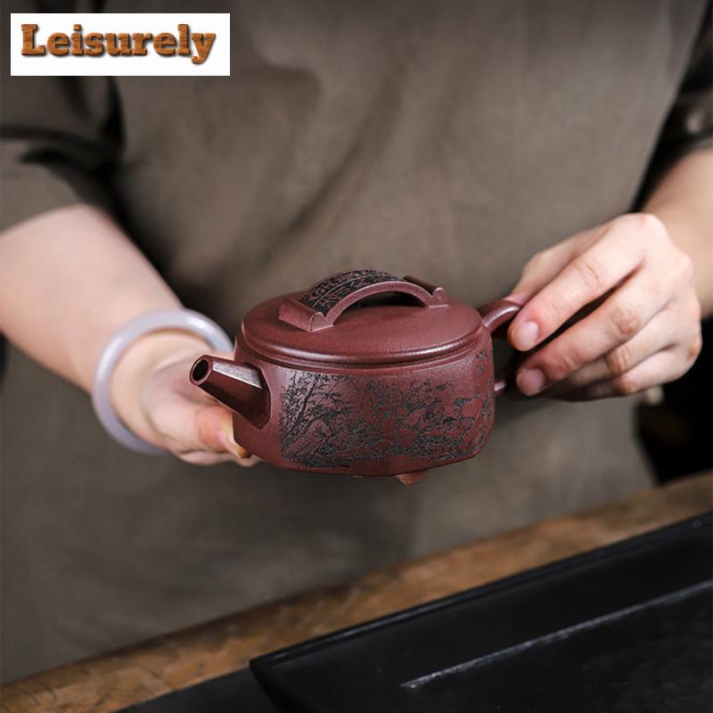 250ml Boutique Yixing Purple Clay Teapots Artists Handmade Octagon Pot Raw Ore Purple Mud Tea Maker Kettle Chinese Zisha Tea Set