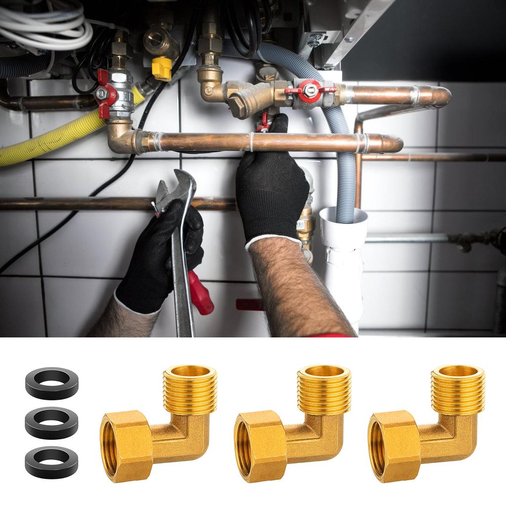 Pack Of 3 Sturdy Brass Materials 90 Degree Point Fitting 1/2Inch Male To Female Thread For Water Installations