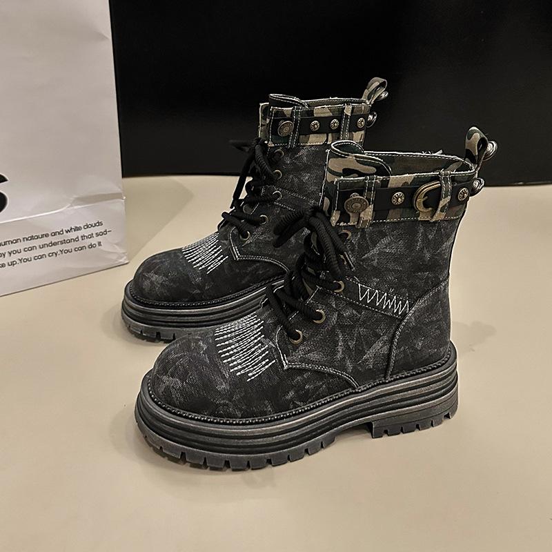 

Ботинки Мартин на толстой подошве осень 2024 новые дышащие женские ботинки ретро старые ковбойские ботинки британский стиль рабочие короткие ботинки 35 чёрный