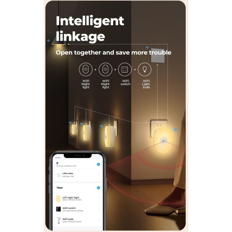 Intelligent WiFi Motion Detection Night Lamp Suitable for Elderly Kids Stairs Bathrooms Safe & Convenient Home Lighting
