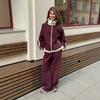 Womens Oversized Color-Block Hoodie Straight-leg Pants Set Casual Streetwear Outfit Lightweight Cotton Blend