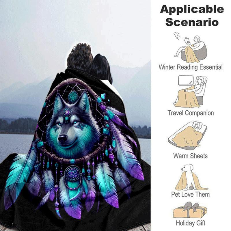 1pc Wolf Printing Lightweight Flannel Blanket, Comfortable and Warm Blanket, for Camping Sofa Bed and Couch Office, Suitable for Gift Blanket