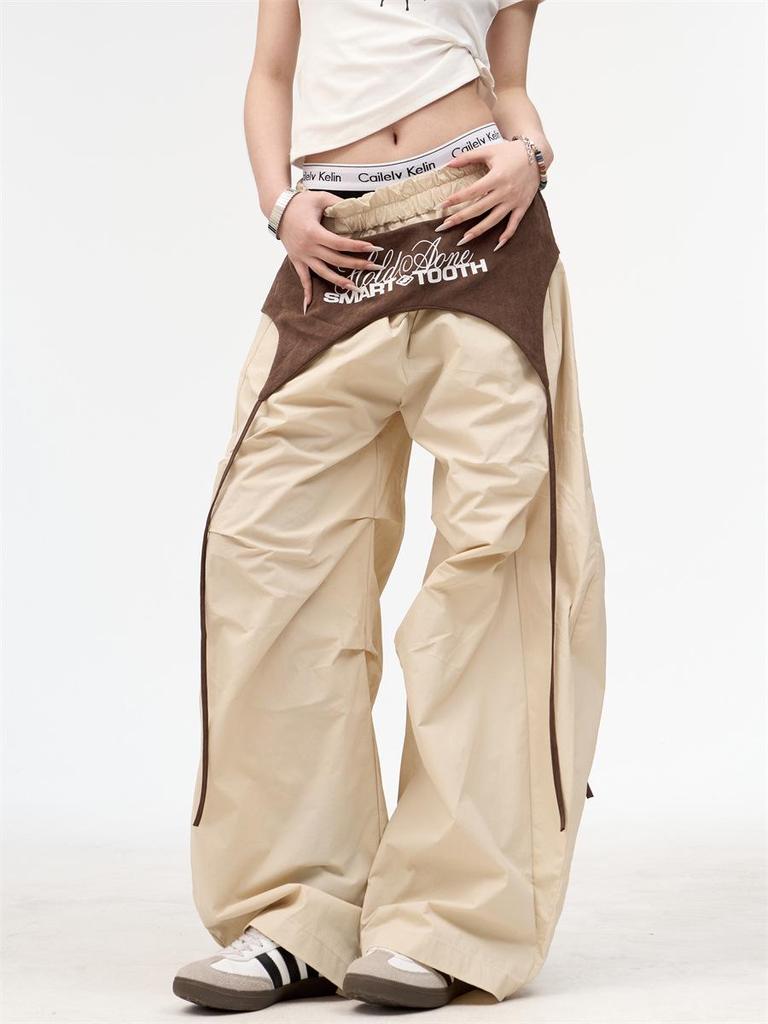Europäischer & Amerikanischer Stil High-Sense Schnür-Cargohose mit Layered Wide-Leg Parachute Design