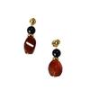Retro Black & Red Agate Beaded Silver Stud Earrings