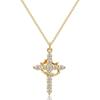 Crown Cross Pendant Necklace - Sparkling Zircon Pave Crucifix Clavicle Chain - Elegant Religious Jewelry for Women Daily Party Wear