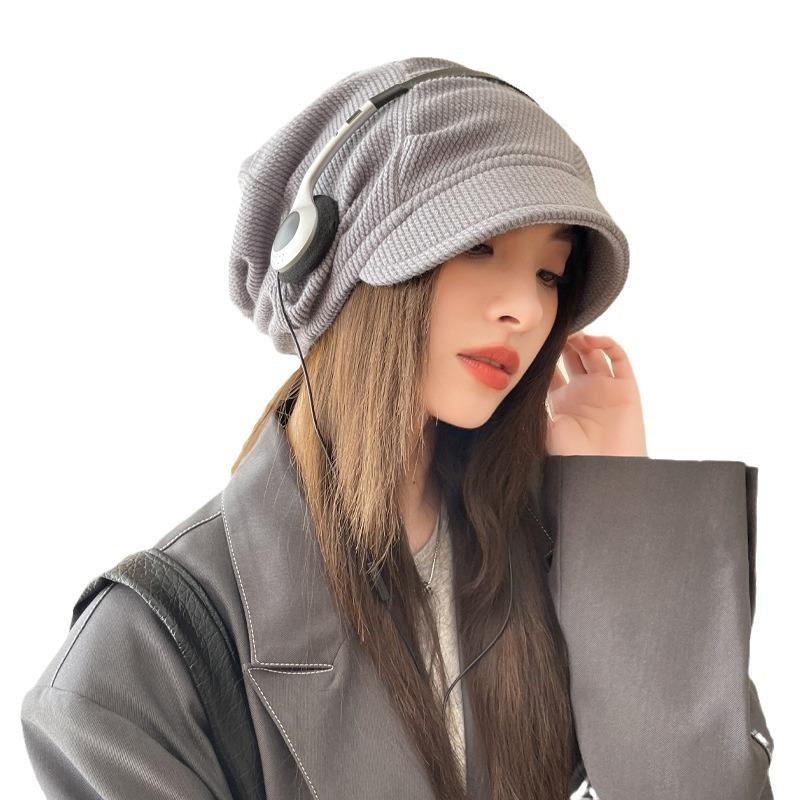 Spring and Autumn Thin Hat Women's Big Head Circumference Show Face Small Baotou Hat Casual Versatile Stacking Hat Warm Cold Hat