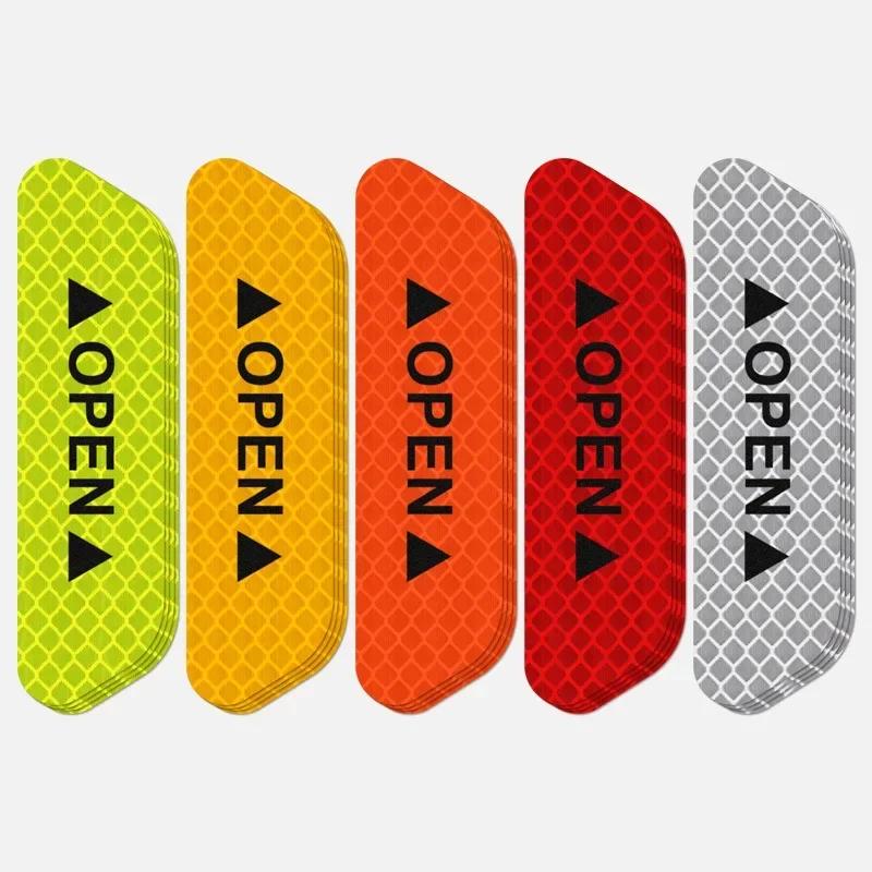 4PCS/Set Universal Safety Warning Signs OPEN High Reflective Tape Autonomous Driving Safety Reflective Strip Door Sticker