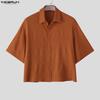 INCERUN Oversized Men Lapel Neck Short Sleeve Cropped Casual Loose Shirts