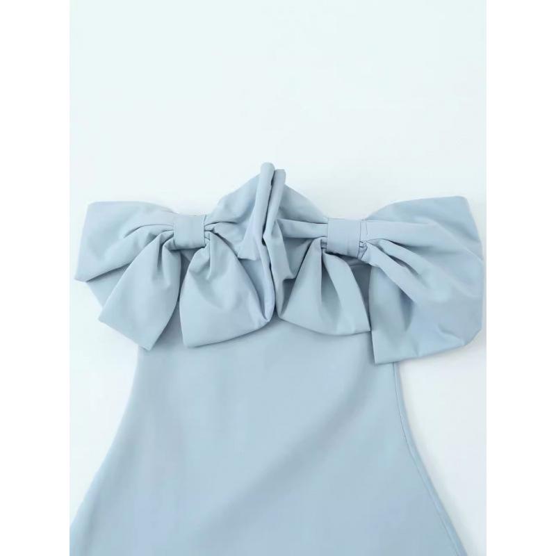 European and American Women's Cute Off-Shoulder Bow Bodycon Mini Dress