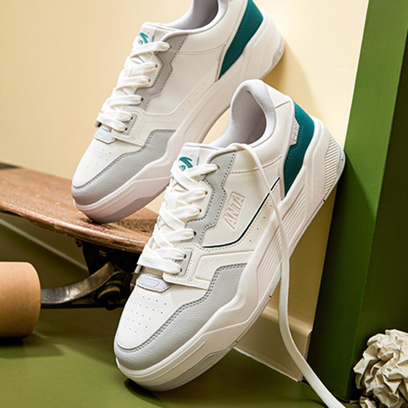 Anta C37 Series Soft Sole Comfortable Casual Simple Wear-Resistant Increased Height Low-Top Skate Shoes Men Sneakers White Gray Green 112538022-4