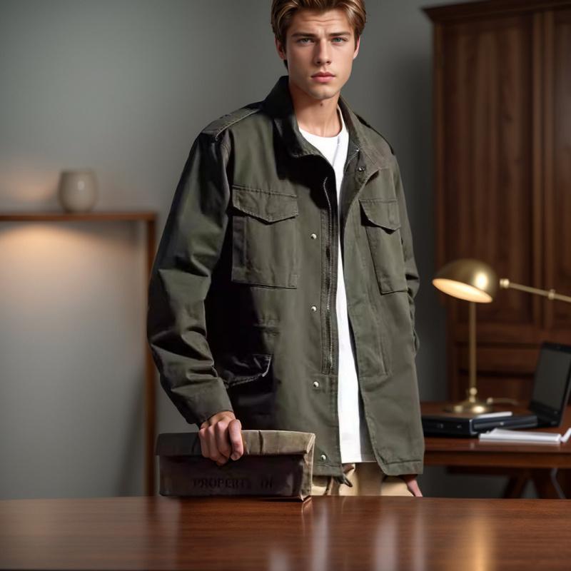 2026 Nowa męska kurtka wiosenno-jesienna, Styl vintage workwear, Luźny krój, Wielokieszeniowy płaszcz casualowy