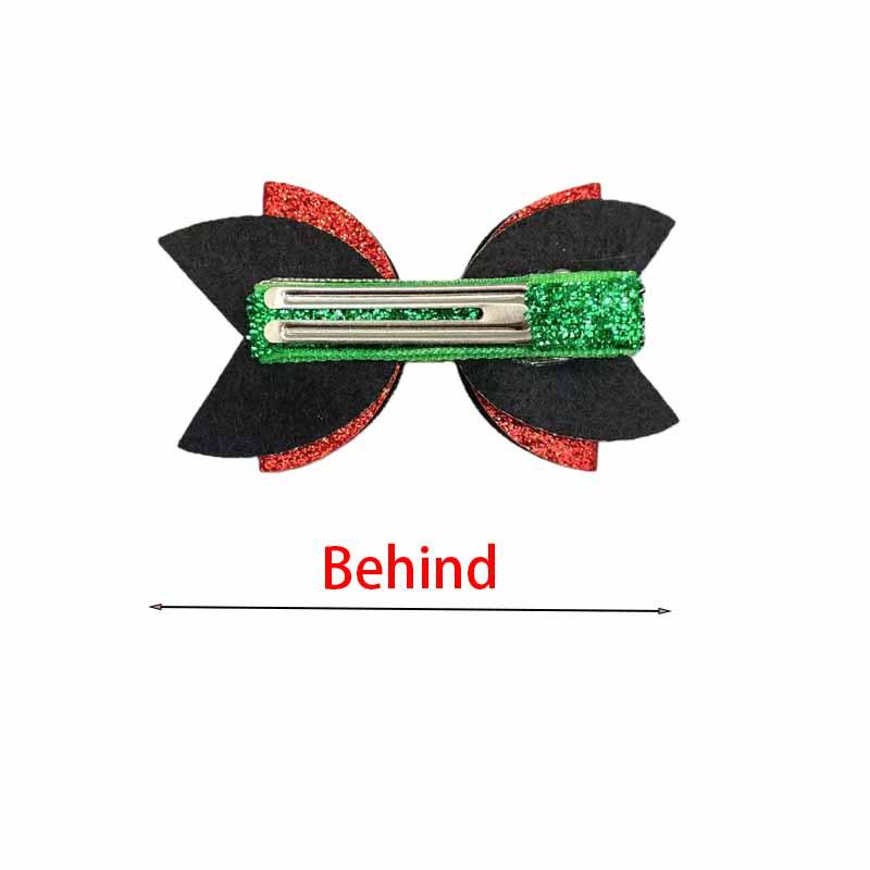 European and American Style Double-Layer Glitter Christmas Bow Hair Clip in Red and Green