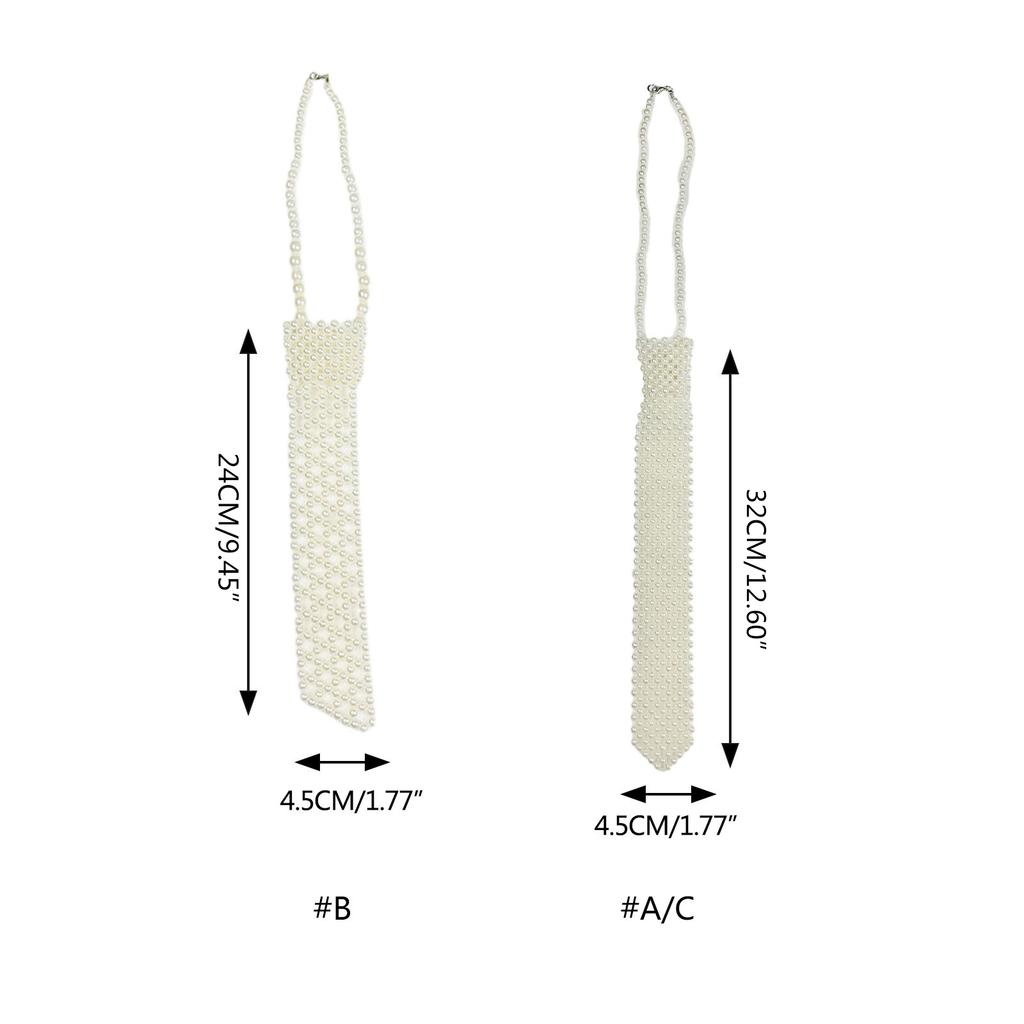 Vintage Pearl Necktie Collarbone Necklace for Women Men Elegant Adjustable Neck Ties Nightclub Party Stage Accessories