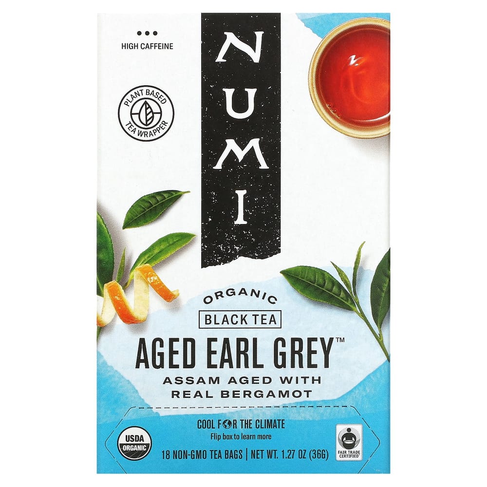 Numi Organic Tea Aged Earl Grey Black Tea, 18 Tea Bags, 36g (1.27oz)