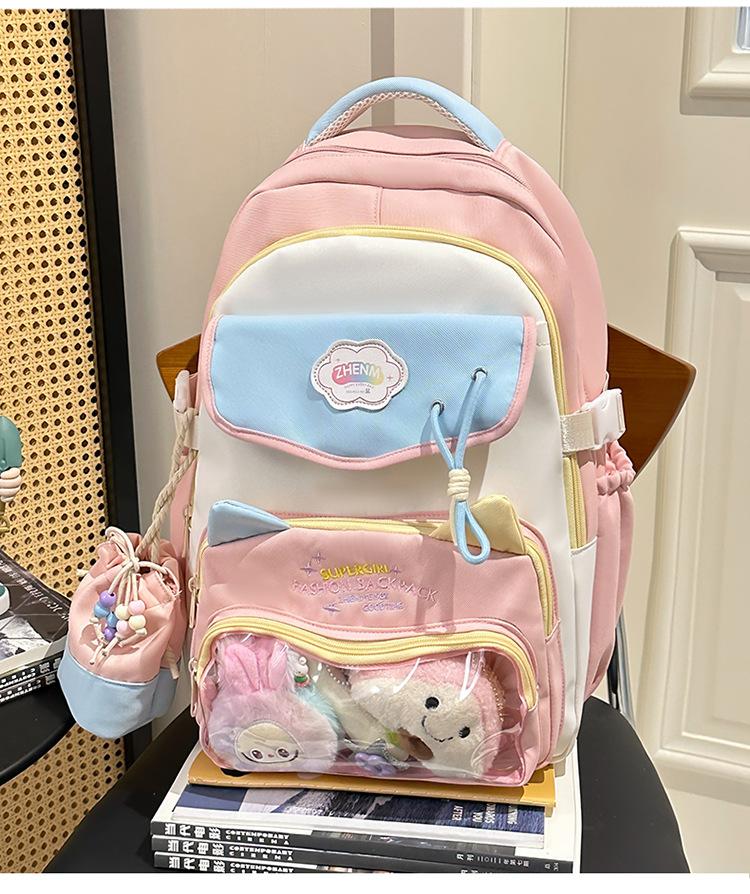 School bag 2025 high value contrasting colors large capacity dopamine middle and high school student school bag versatile cute sweet backpack
