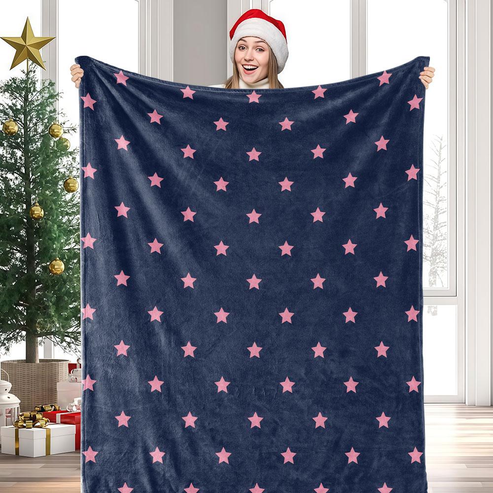 Navy Blue with Pink Stars Winter Summer Flannel Blanket Throw Fleece Soft Fuzzy Plush Cozy Fleece Blankets for Sofa Ideal Gifts