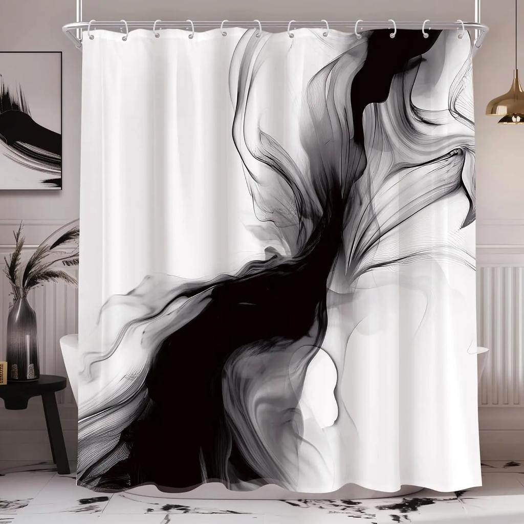 Black and white shower curtain abstract bathroom decor mens modern gradient grey simple marble shower curtain set elegant