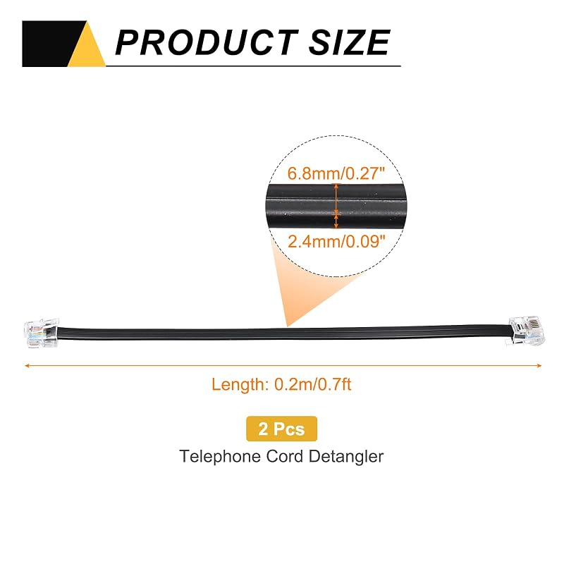 uxcell 2-Pack Telephone Cable Modular Cable 0.2m Telephone Extension Cord RJ12 6P6C Female Telephone Cable Relay Extension Adapter Replacement Repair