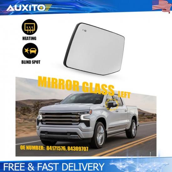 For Chevrolet Silverado 1500 -2024 Left Driver Side Heated Mirror Glass BSM