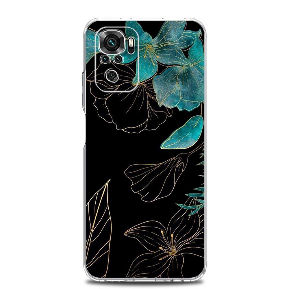 Clear Soft Phone Case For Xiaomi Redmi Note 12 11 9S 9 8 10 Pro+ 7 8T 9C 9A 8A K40 Gaming Cover Dragon Flower Grass Line Art