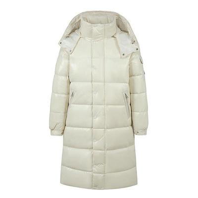 Winter Down Jacket, Long Over-the-knee, Water-resistant, Shiny Surface, Unisex Couple Coat for Men and Women