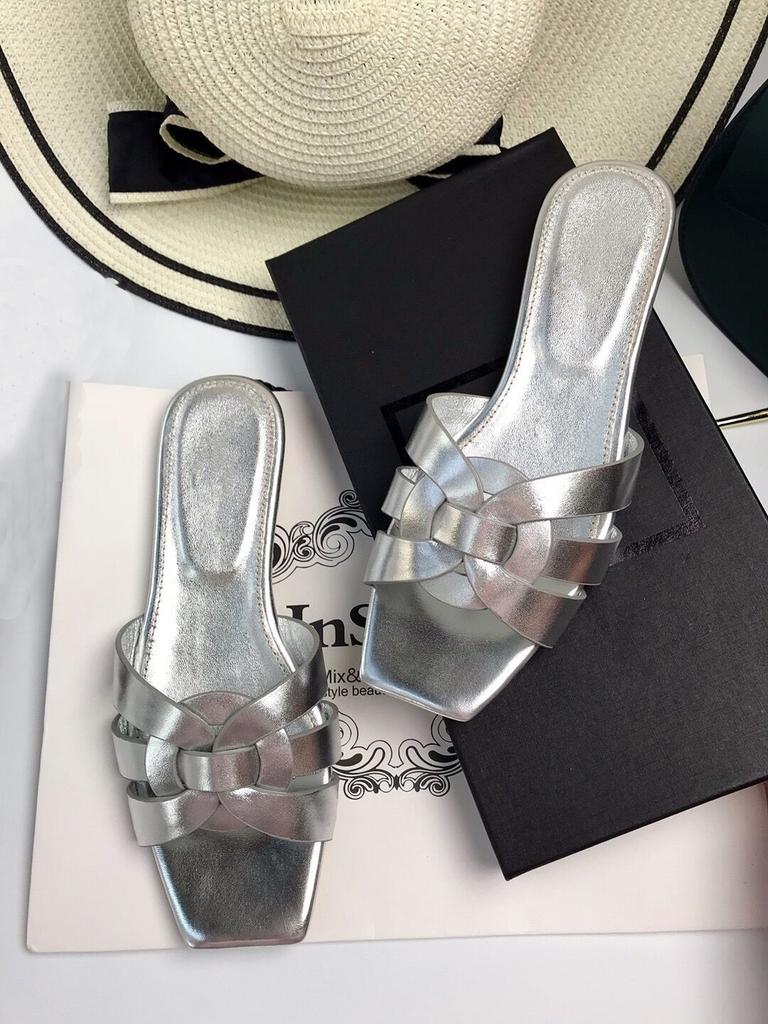 European and American genuine leather women's flat slippers, flat-heeled women's shoes, flip-flops, large-sized sandals