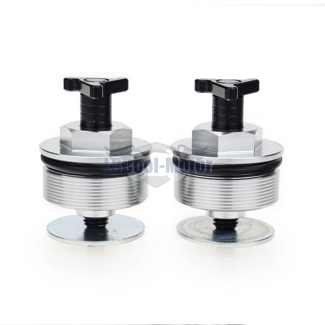 43mm Preload Fork Caps For Yamaha FZ6 2004-2009 2005 2006 2007 2008 FZ6S 2007 2008 2009 FZ6N FZ-6N 2004-2007 Triangle Fork Bolts Silver and black