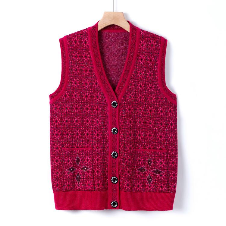 Vest Jacket Middle-aged and Elderly Knitted Sweater Vest Casual Grandma Autumn Top
