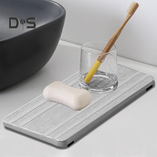 3Pcs Water Absorbing Stone Tray Stripe Design Quick Drying Sink Drain Mat Anti-Slip Soap Holder Kitchen Bathroom Vanity Trays