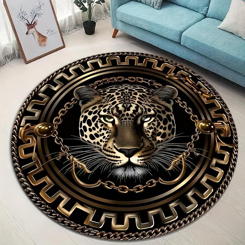 

Vintage Chain & Leopard Head Round Rug, Soft Washable Non-Slip Mat for Living Room, Bedroom, Entryway, Patio & Outdoor Decor Diameter 60cm
