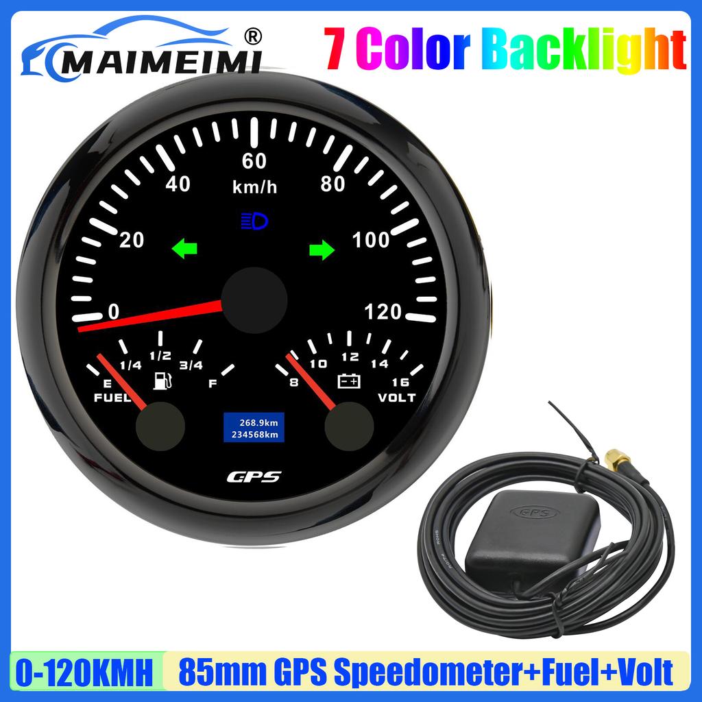 3 IN 1 Multi-Meter 85mm GPS Speedometer+Fuel Level Gauge+Voltmeter with High Beam Turn Light 120KMH,120MPH for Car Boat Yacht