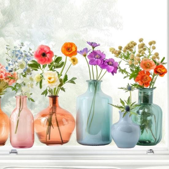 Flower Vase Window Cling Removable Waterproof PVC Floral Plants Container Static Glass Sticker Home Living Room Bedroom Decoration Decal