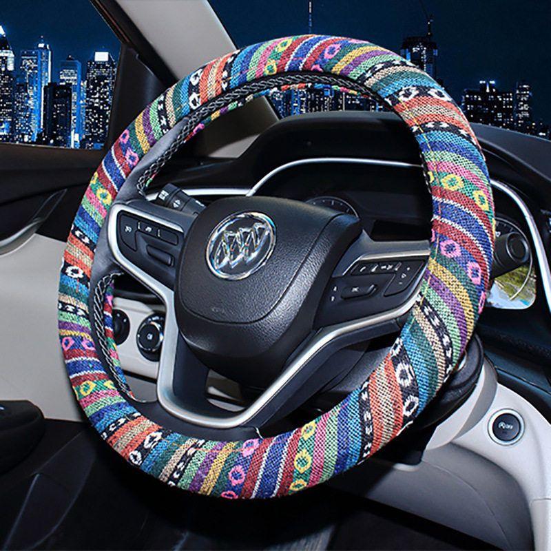 

New Style Ethnic Style Coarse Cloth Linen Car Steering Wheel Cover, Personalized Trendy Car Handle Cover Type a 38cm