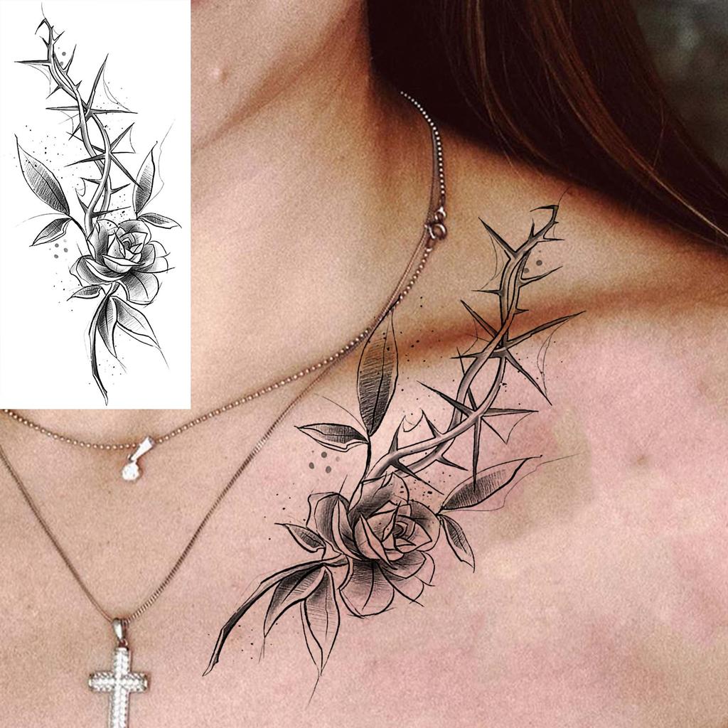 1 Sheet Rose Butterfly Phoenix Temporary Tattoo For Adult Hand Waist, Fake Tatoo Sticker Waterproof Long Lasting Realistic Tatoo