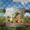 2D Flat, 1pc, Vintage Metal Aluminum Decorative Sign, and She Lived Happily Ever After, Retro Wall Art, Home Decor for Porch, Garden Room, Entryway