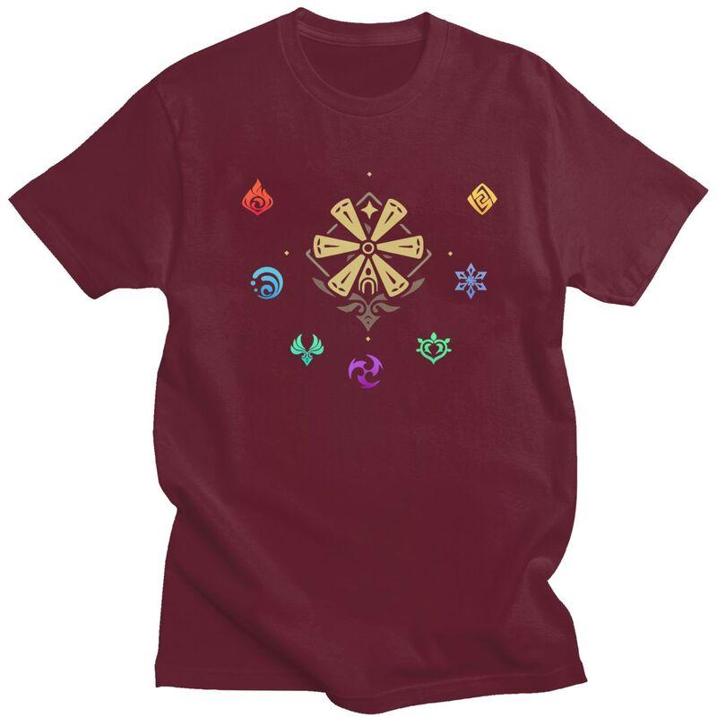 Custom Genshin Impact Elements T Shirt for Men Tshirt Tee Short Sleeve Anime Game Tshirts Slim Fit Clothing