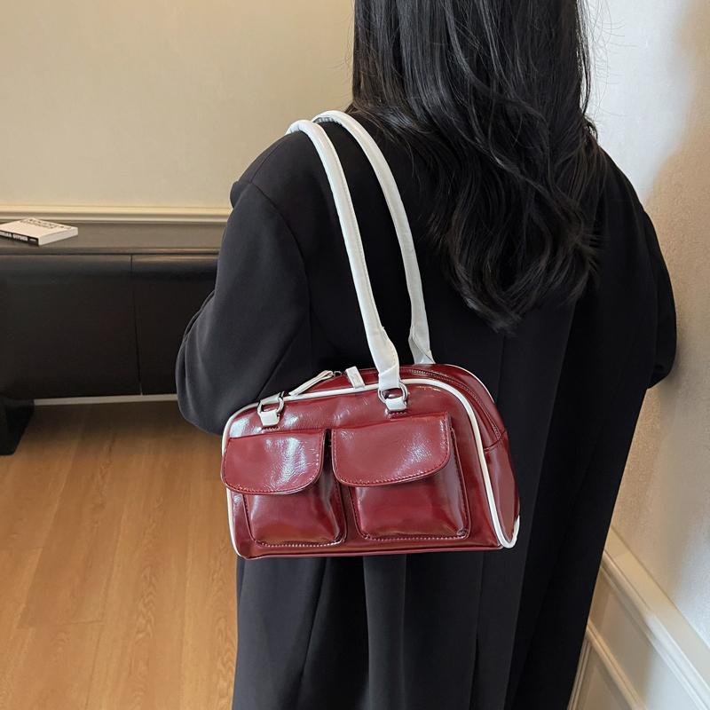 Y2K Korean Fashion Underarm Shoulder Bag Red Female Bag Pu Leather Armpit Handbag Tote Clutch Bag High Capacity Travel Bolsos