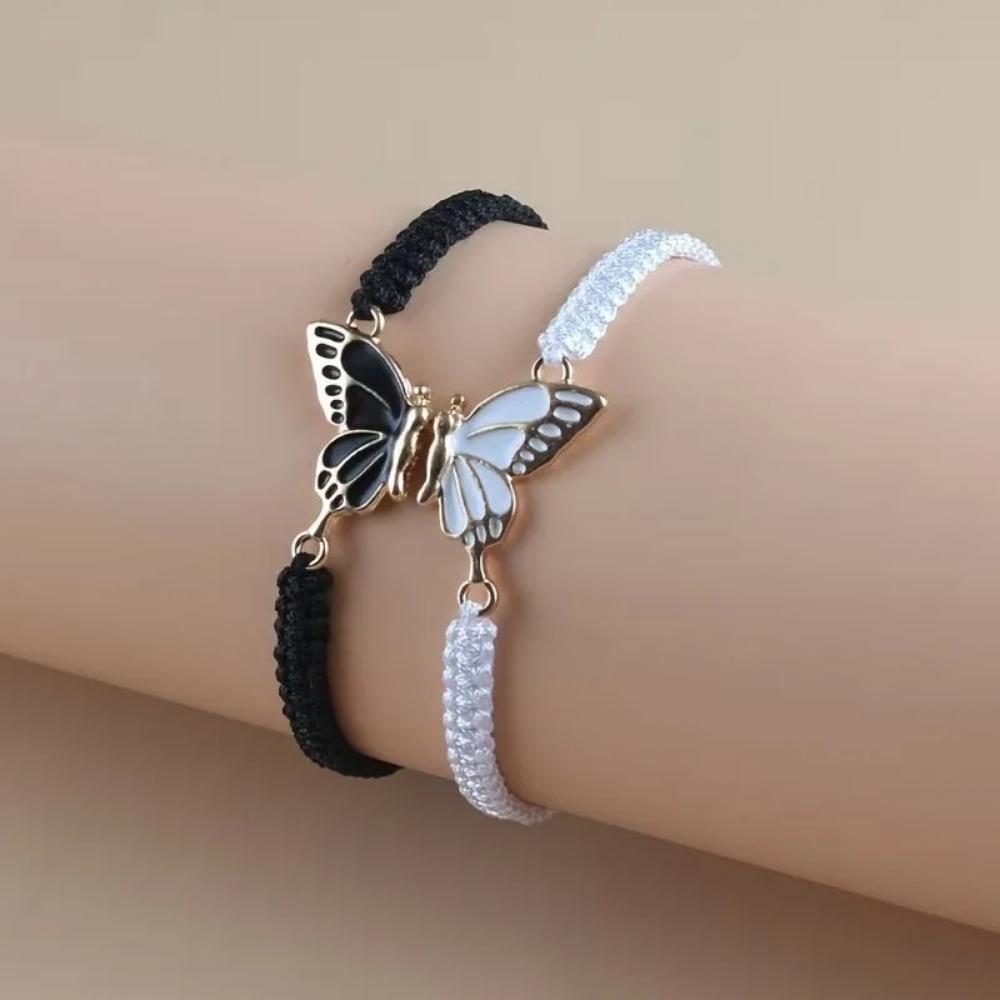 2Pcs Rope Woven Braided Bracelet Set Adjustable Splicing Design Magnetic Butterfly Bracelet Wristbands Friendship Bracelet Gifts