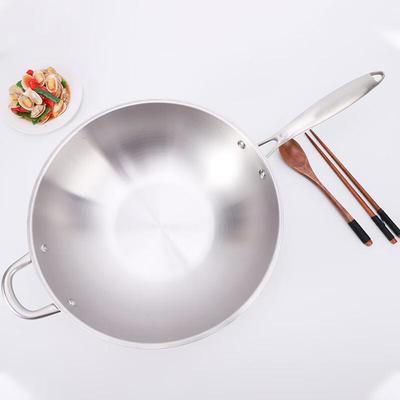 ZISIZ Stainless Steel Non-stick Wok with Steel Handle