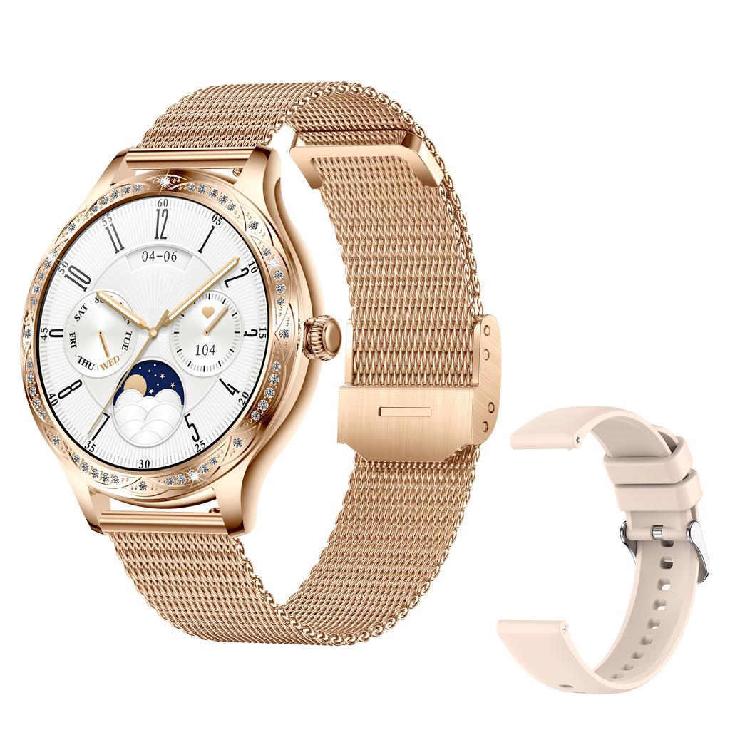 AK60 Mesh Steel Strap+Silicone Strap Women Smart Watch Bluetooth-compatible Calling Health Monitoring Smart Bracelet