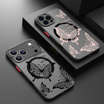 Magnetic Butterfly Pattern Phone Case For iPhone 17 15 16 Pro Max 14 13 Pro 17 For Magsafe Wireless Charge Soft Edge Hard Cover