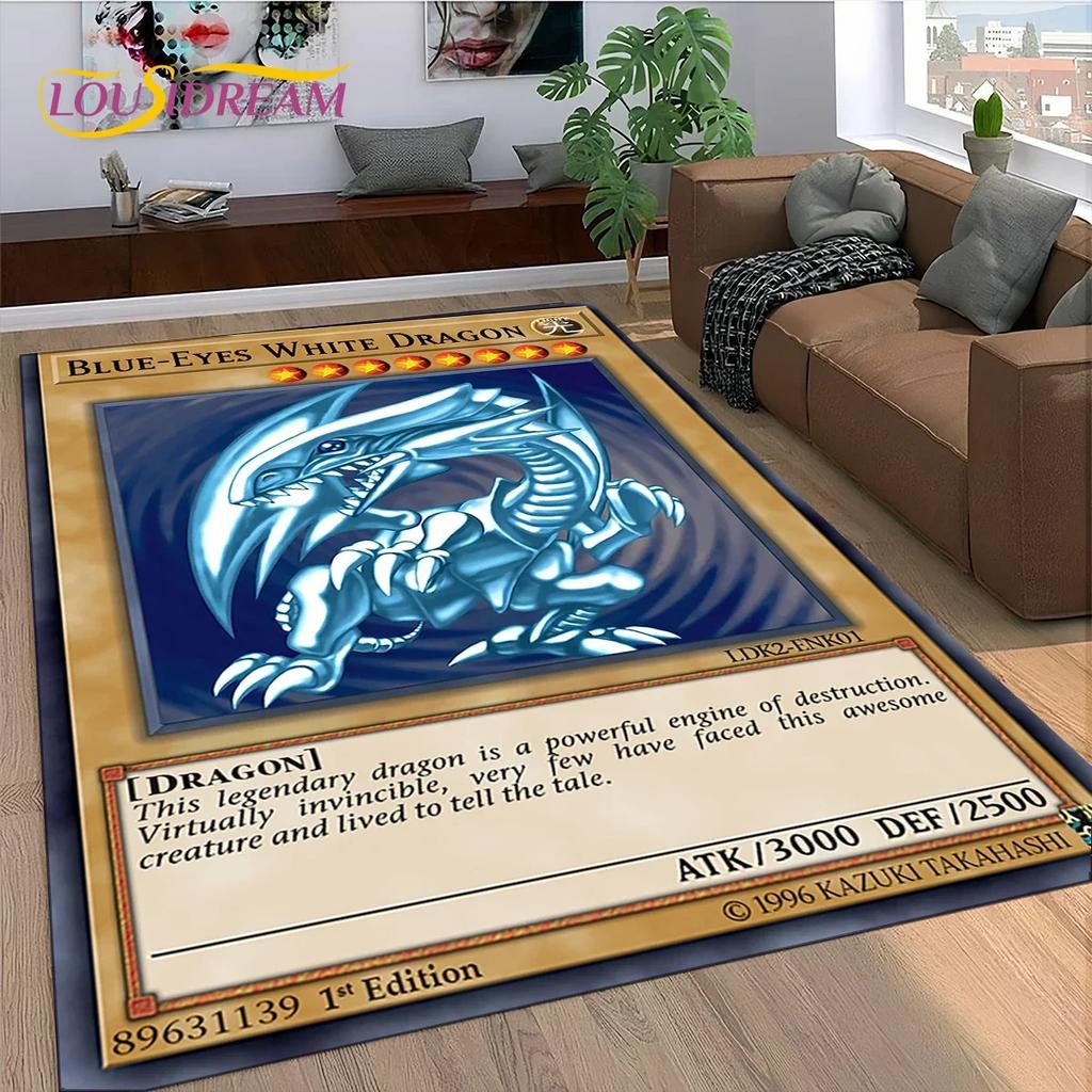 2025 Neuer Yu-Gi-Oh Blauäugiger Drache Monster Goldene Karte Cartoon Spiel Teppich für Schlafzimmer Wohnzimmer Haus Sofa, Dekoration Bodenmatte