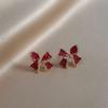Red Zircon Crystal Bow Stud Earrings for Women Heart Shape Bowknot Earring Girl New Year Festival Jewelry