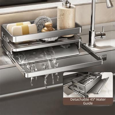 Large Capacity Kitchen Sink Drain Rack Moisture-proof Space Saving Self-Draining Sink Shelf Waterproof with Water Tray
