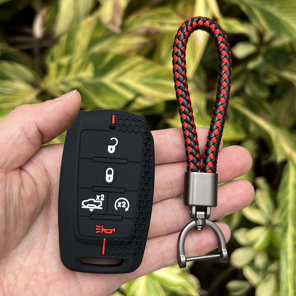 Silicone Car Key Case Remote Cover Shell Keychain Accessories for Dodge Ram 1500 Pickup Limited 2019 2020 2021 2022 2023 2024
