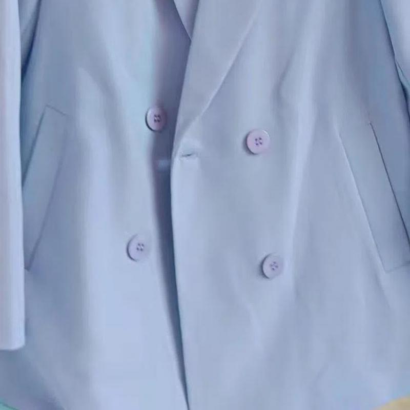 God kvalitet koreansk løs fasjonabel dresskåpe for kvinner med dobbelsneppet hakkede blazere