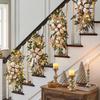 Nordic Style Christmas Stair Wreath with Gold & Silver Glitter Pine and Bow Knot for Wall or Door.