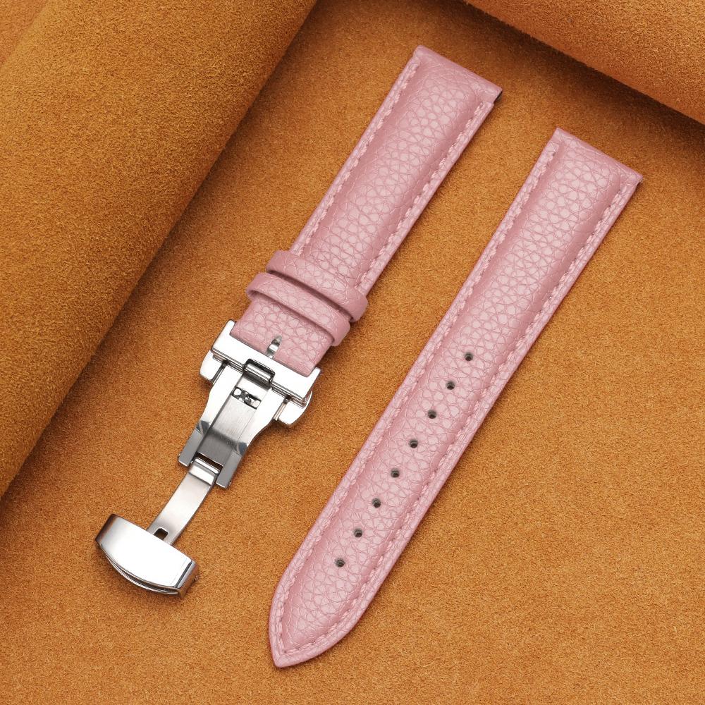 12/14/16/18/19/20/22mm Kalvskinnsklockarmband Litchimönstrad Rem Äkta Läder Armbandsurrem Fjärilsspänne Klocktillbehör
