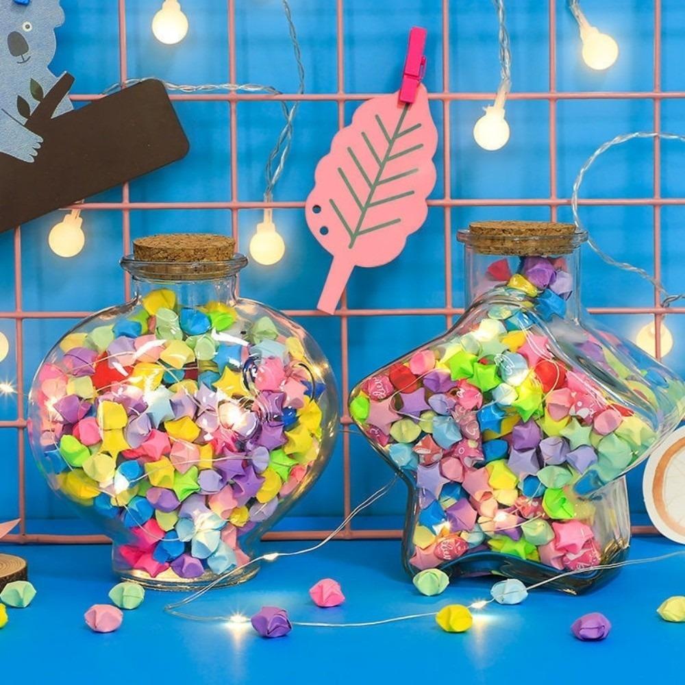 DIY Five Pointed Star Wishing Bottle Kawaii Rainbow Color Origami Stars Paper Strips Decorative House Decoracion