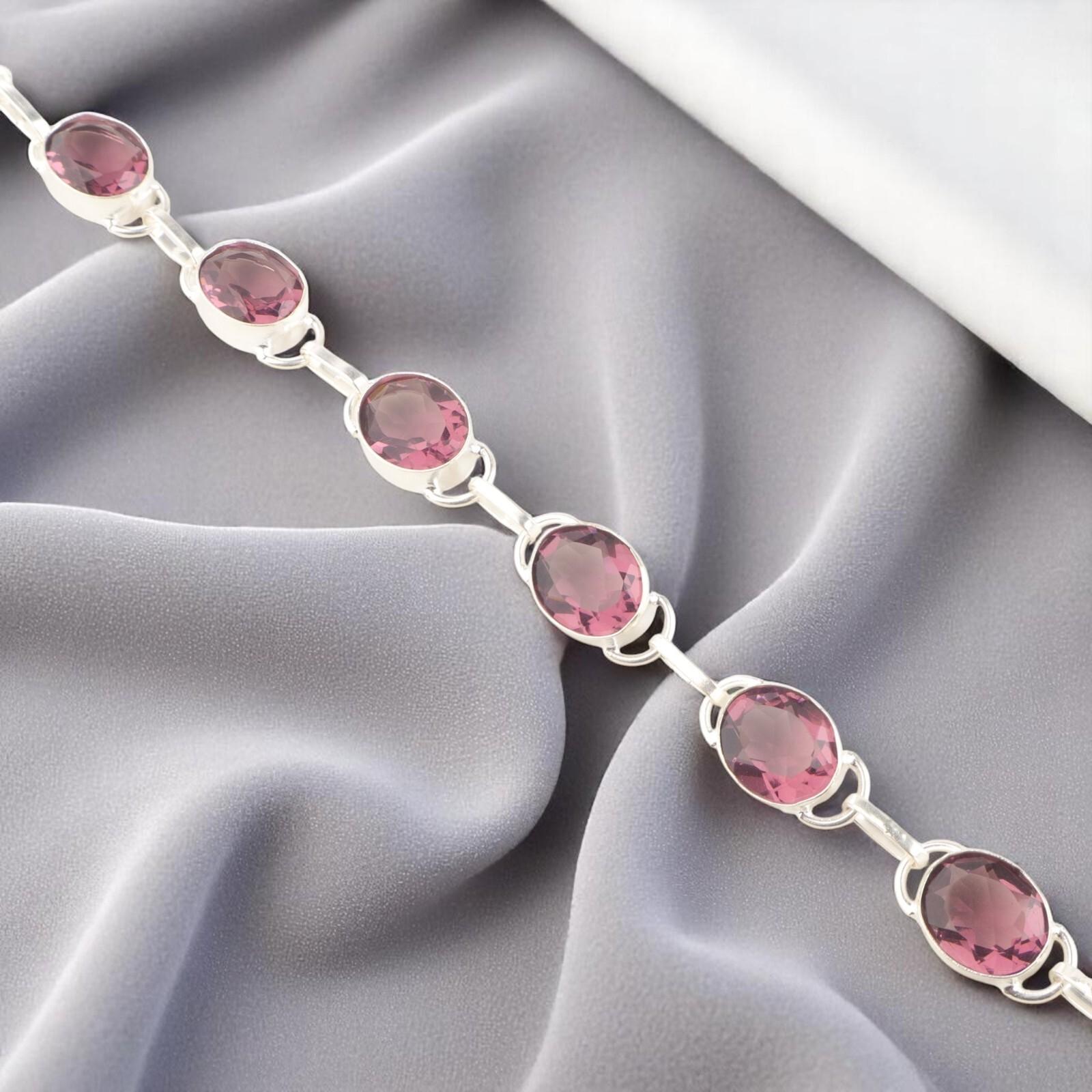 

Родолит Драгоценный камень Ювелирные изделия из серебра 925 пробы Браслет ручной работы 8 Подарок для нее RB-10-9